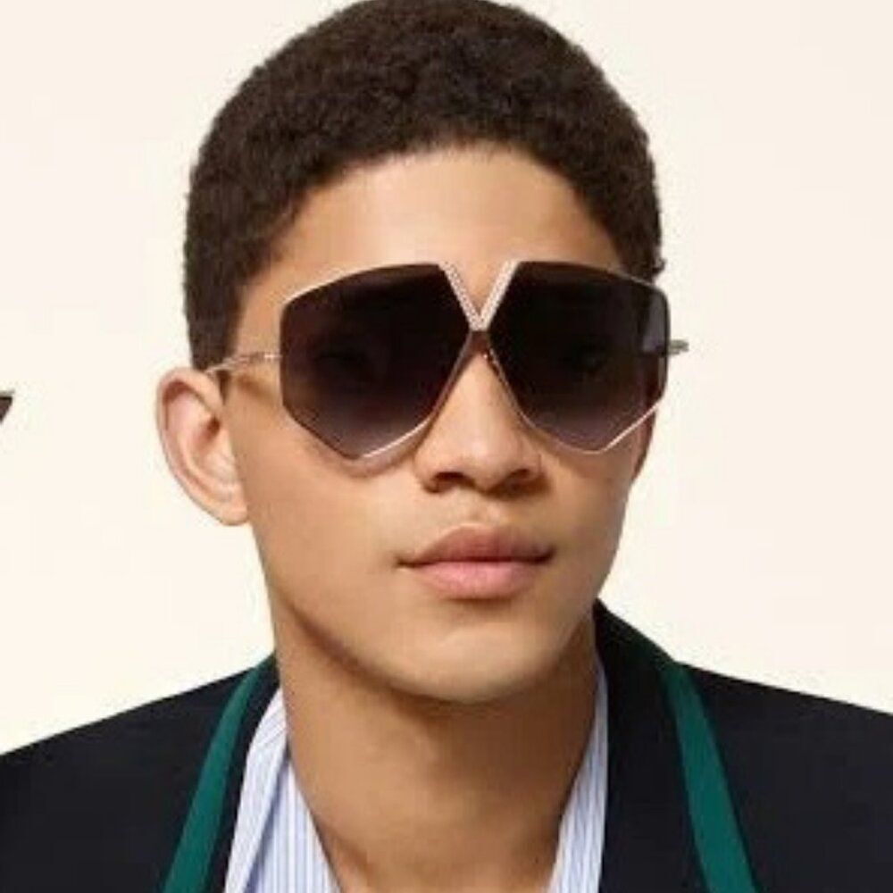 Valentino Men Sunglasses Titanium Gold Grey Oversized Aviator V - HEXAGON